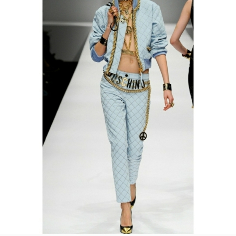 Moschino Couture Quulted Jacket Coat Gold Chain Runway